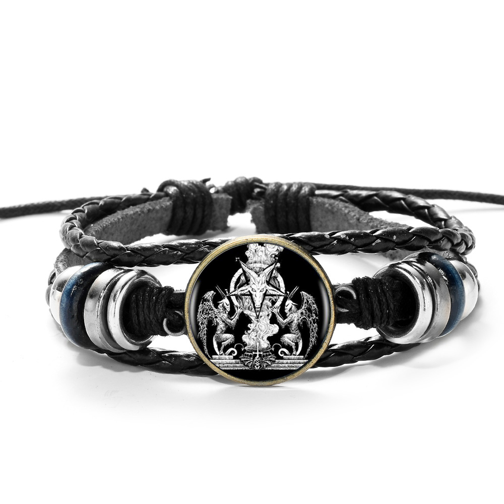 Red Goat Head Braided Bracelet Men Retro Bronze Pentagram Pattern Leather Bracelets Bangle Satanism Gothic Style: Style 14