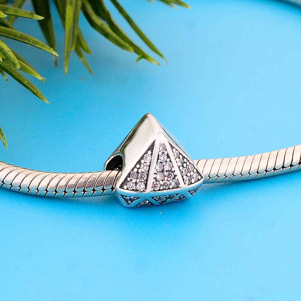 Geometric Cone Charms Fits Original Charms Bracelet Jewelry Newest Spring Collection 925 Sterling Silver Clear Zircon Beads