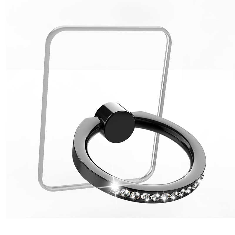 Diamentowy uchwyt na telefon komórkowy stojak przezroczysty uchwyt na palce wyczyść 360 ° stopni obrót Kickstand kompatybilny iphone: Square-black