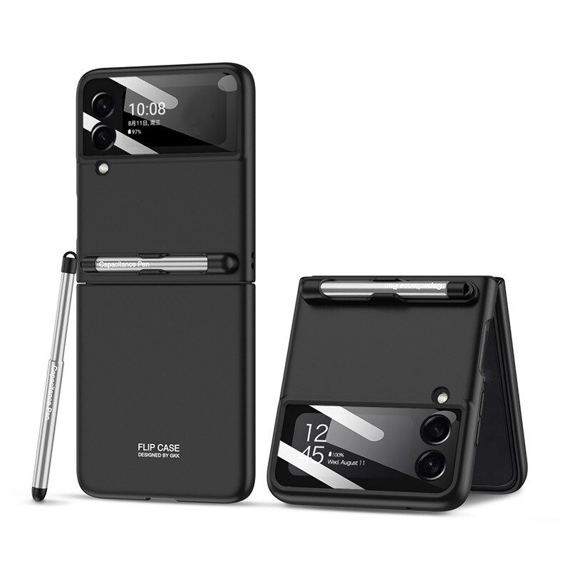 Coque avec fente pour stylo, Protection complète en verre, pour Samsung Galaxy Z, Flip 3, Flip3, 5G, 2022: Black