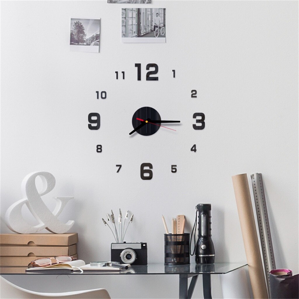 Reloj de pared con números romanos, pegatinas de espejo acrílico, decoración para el hogar, oficina, calcomanías murales de cocina, vintage, metal grande, 19AUG20