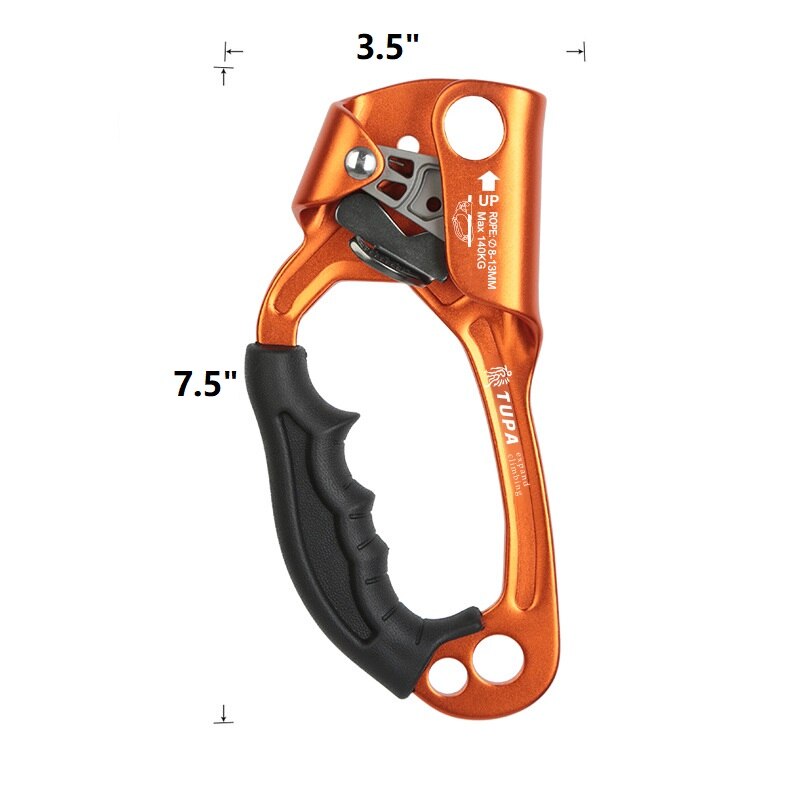 SRT Klettern Hand Aufsteiger Legierung Takelwerk Seil Ergonomische Behandelt Steigleitung Abseilen Getriebe Ausrügestochen Verknüpfungen Baumpfleger Baum Kletterer: Orange links Hand