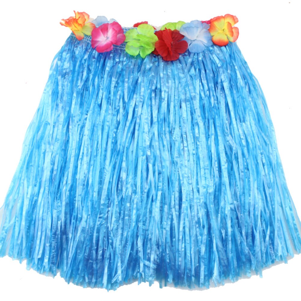 Girls Hula Show Grass Beach Dance Activity Skirt Children 40CM Skirts Wreath Bra Garland Fun Hawaiian Party Supplies: Blue