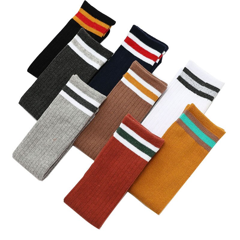 Bébé filles genou chaussettes hautes enfants enfant en bas âge Double aiguille coton Sport chaussettes pour enfants filles décontracté rayures longues chaussettes