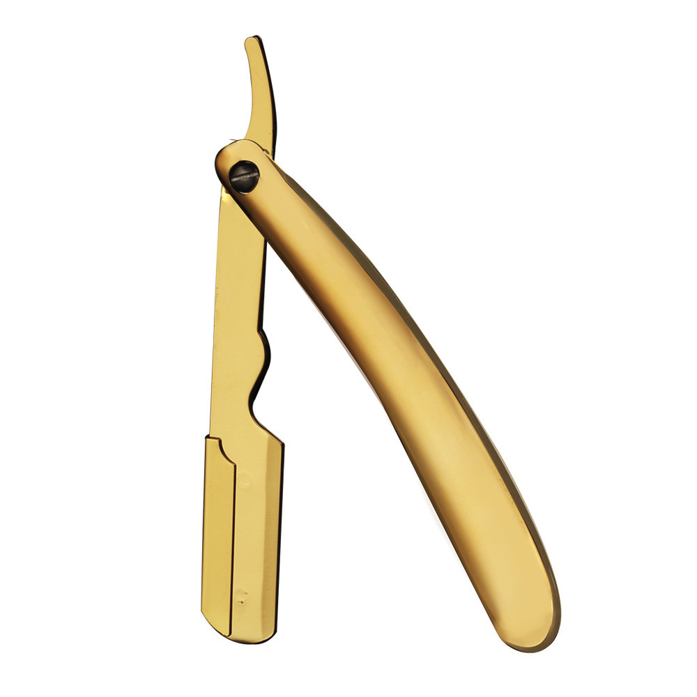 Maquinilla de afeitar Manual para Barba, afeitadora de pelo de mano plegable, herramientas de depilación (sin rebanada de afeitado), accesorios para peluquero y salón: Oro