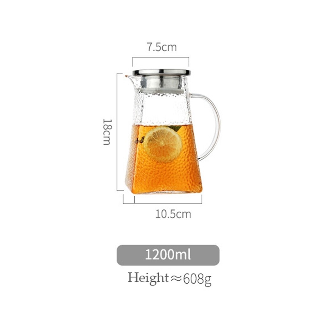 Glas Water Pitcher Glas Met Roestvrijstalen Zeef Deksel Borosilicaatglas Water Karaf Ketel Koud Met 4 Glazen Bekers Jug: Pitcher
