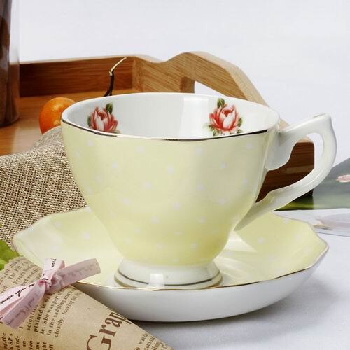 Estilo británico Rosa China de hueso taza de café y platillo de té de la tarde estilo Pastoral flor taza de té: C