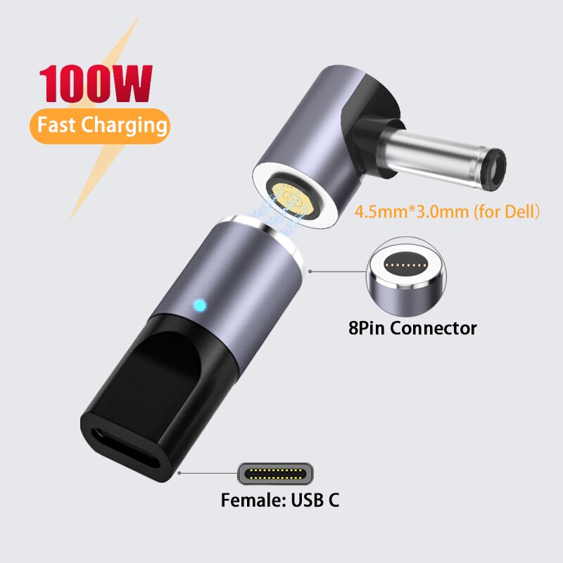 100W Magnetische Stecker Stecker USB C zu Typ C Kabel Adapter Schnelle Ladung USB Typ C Magnet Konverter für asus Hp Lenovo Laptop: 4.5-3.0mm (Pro Dell)