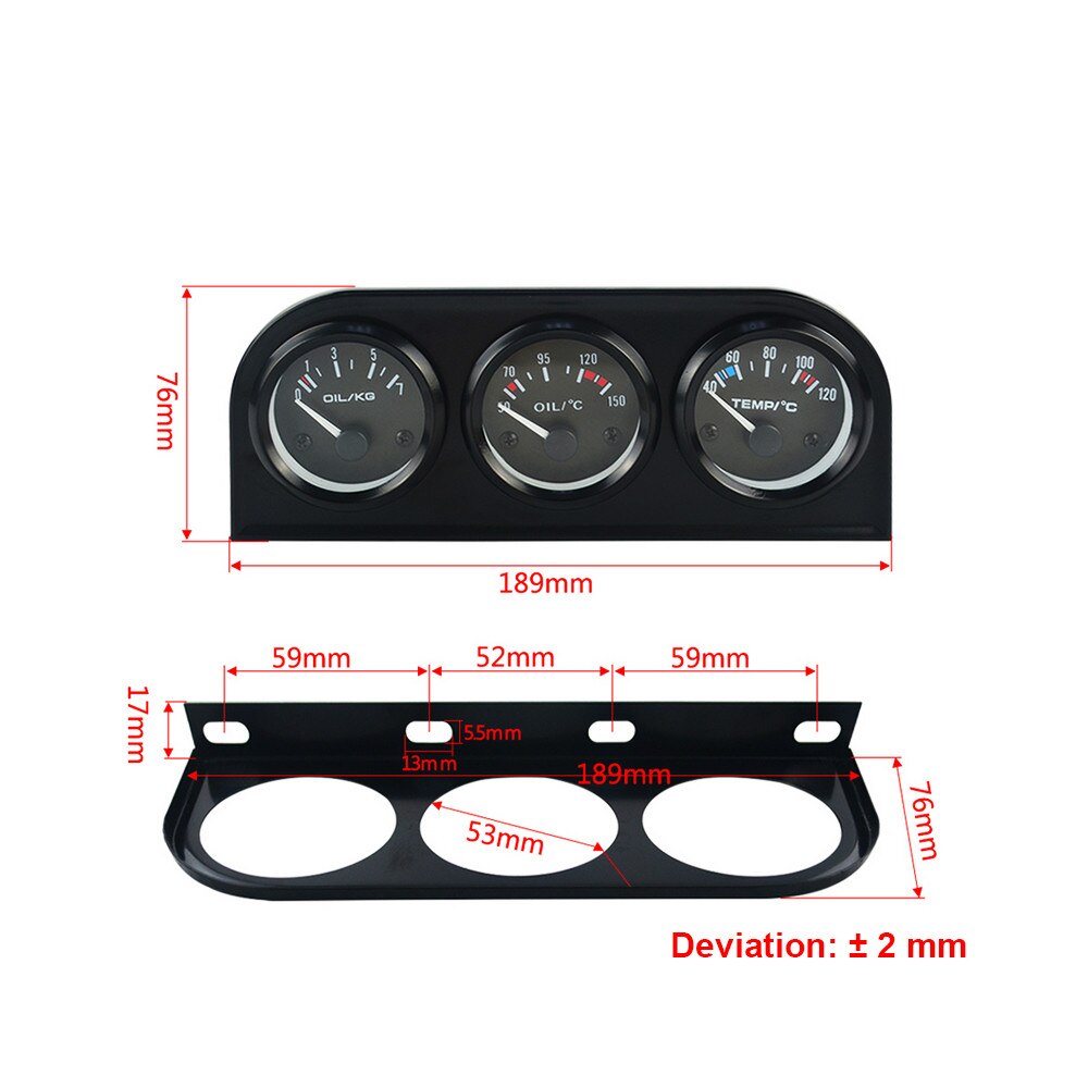 Kit 3-en-1 de 3 en 1 pour voiture, avec Triple jauge de 52mm, 2 pouces, manomètre de pression d'huile, température de l'eau, Volt et capteur