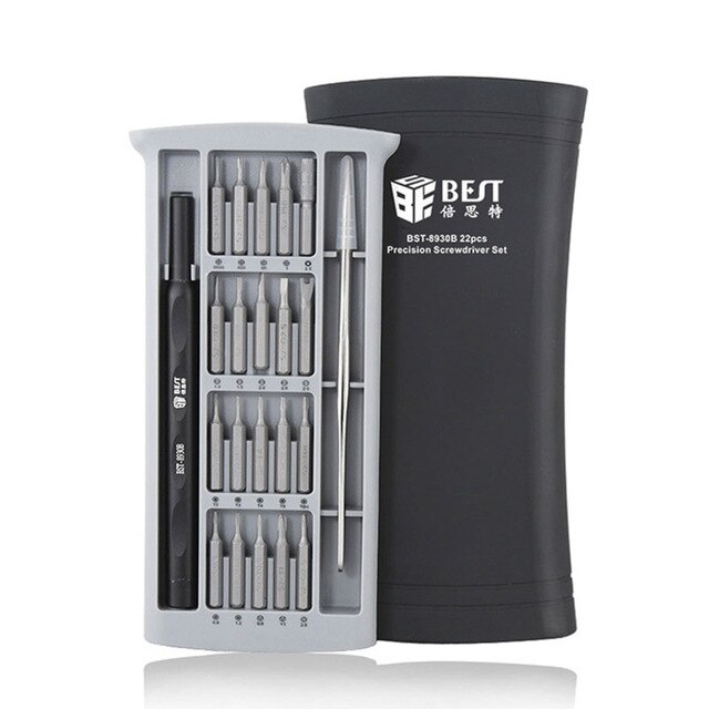 Juego de destornilladores de precisión BST-8930A 22 en 1, juego de destornilladores minimagnéticos, herramienta de reparación para Iphone y Samsung con cámara para teléfono móvil iPad: Black