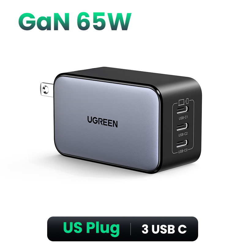 Ugreen 65W Gan Oplader Snel Opladen 4.0 3.0 Pps Pd 3.0 Snellader 3 Usb C Voor Macbook Air Laptops Tablets Iphone 16 15 14 Pro: DE