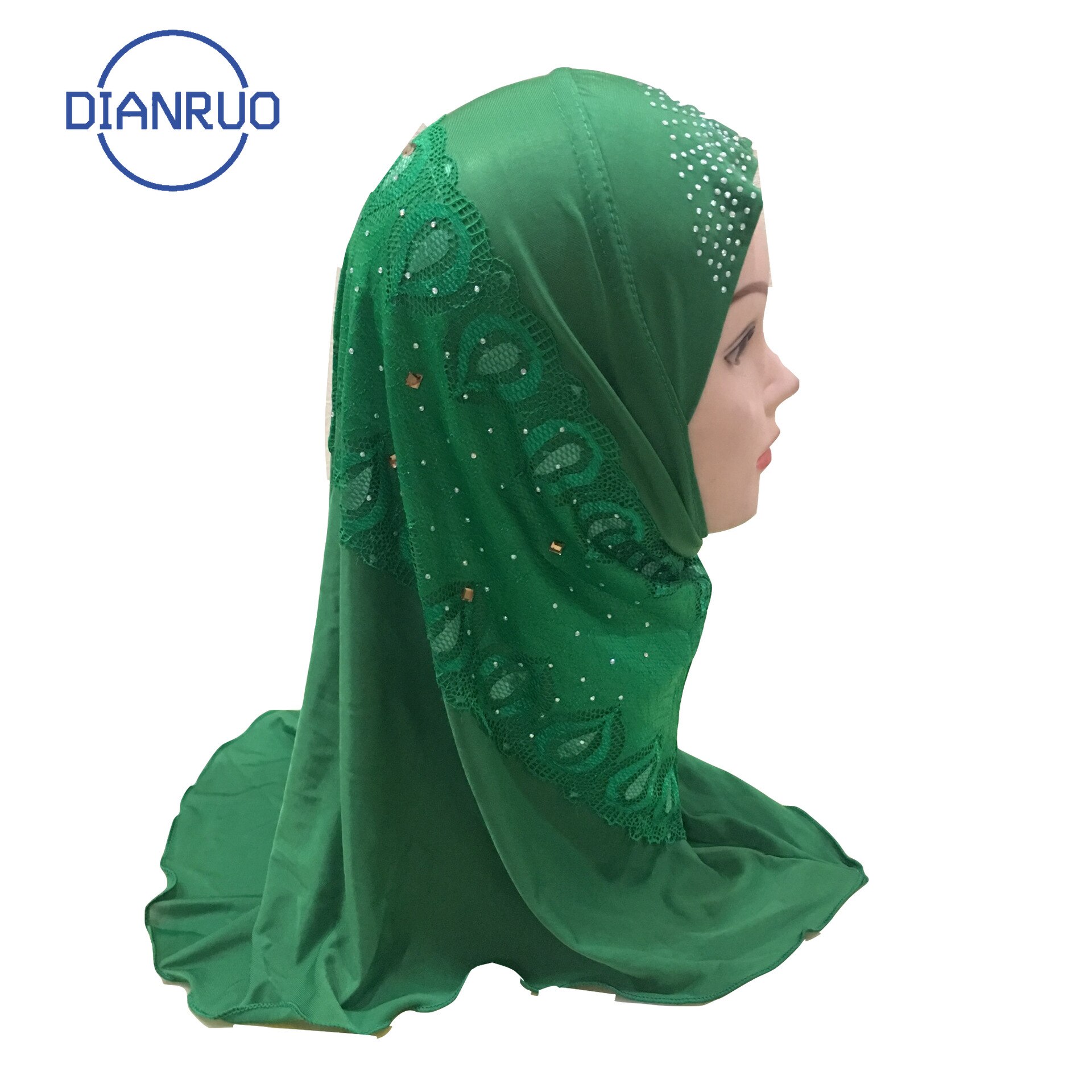 DIANRUO Girls Kids Muslim Hijab Islamic Arab Prayer Printed Scarf Cap Shawls Amira Headwear Leopard Patchwork Headscarf N402