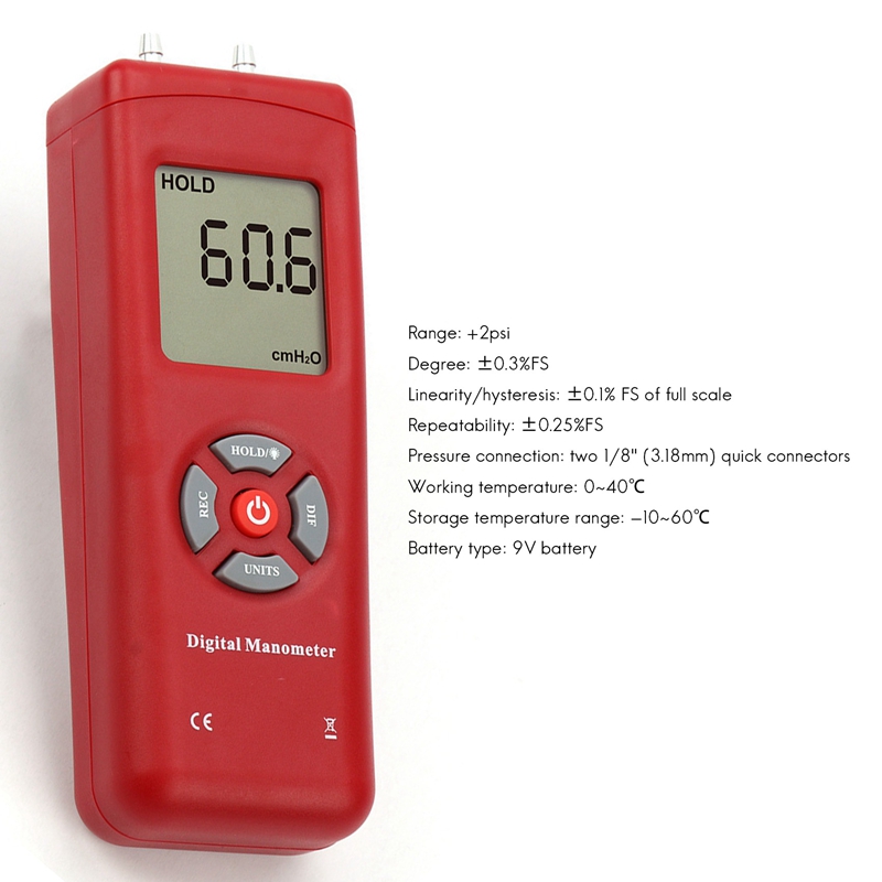Digitale Draagbare Manometer, Hand-Held Air Vacuüm/Gas Manometer, 11 Eenheden Met Backlight