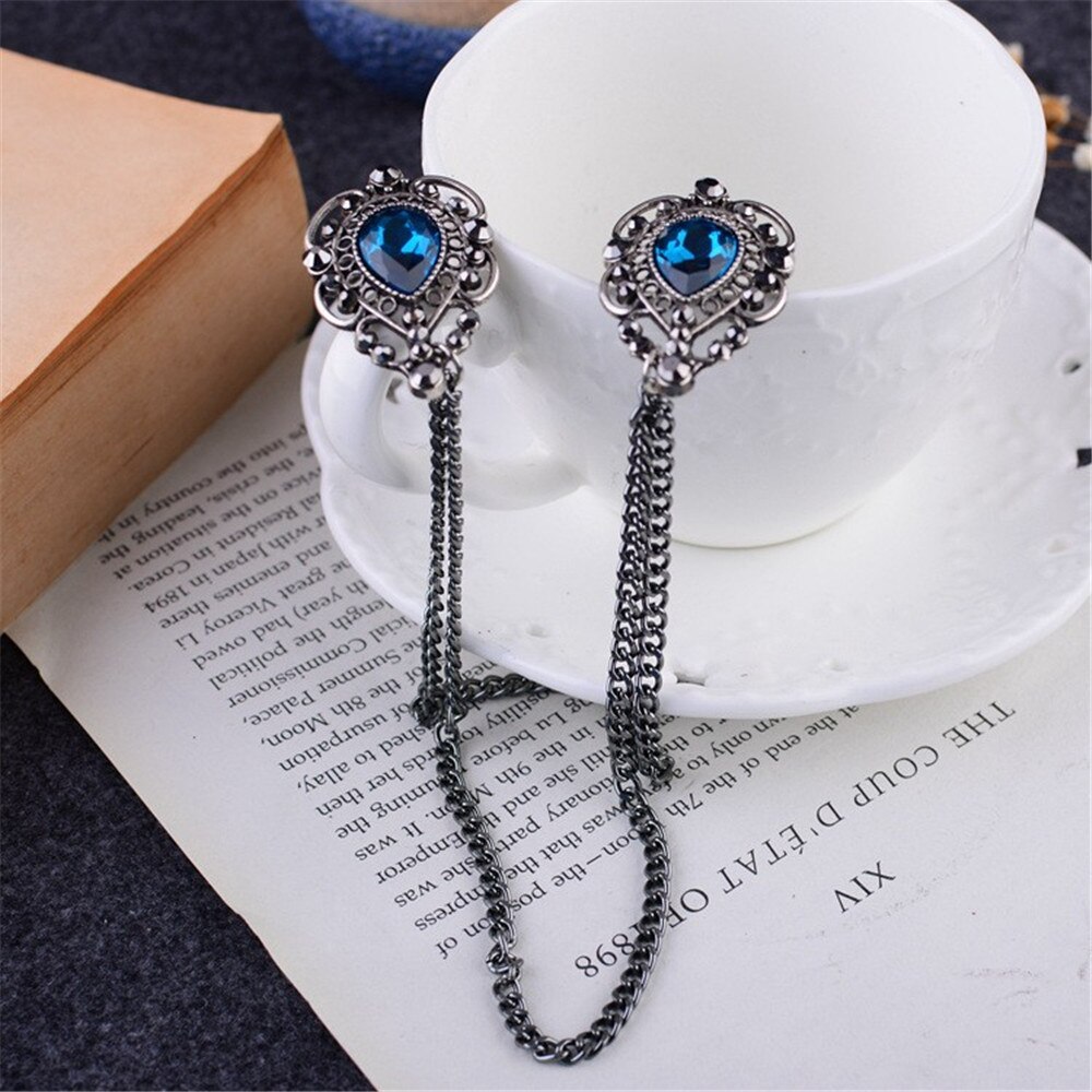 Water Gemstone Collar Pin Men's Suit Brooch Shirt Collar Angle Chain Pin Buckle Brooch Clip Clothing Accessories