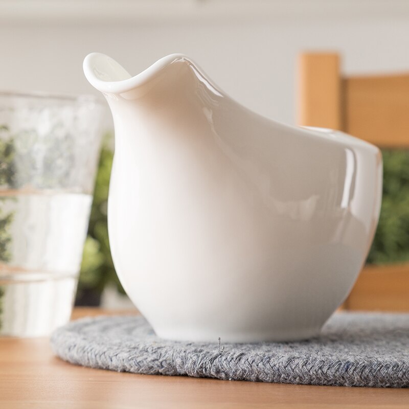 Cubeta de salsa de cerámica blanca pura, vajilla occidental para salsa para carne, bote, olla de cocina, hueso, china, jarra de leche, jarra de leche, taza de miel
