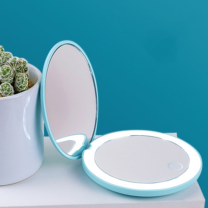 Espejo de maquillaje portátil con luz LED, plegable, redondo, con aumento, anillo de belleza de viaje, luz de relleno para fotos, espejos pequeños, 1 ud.