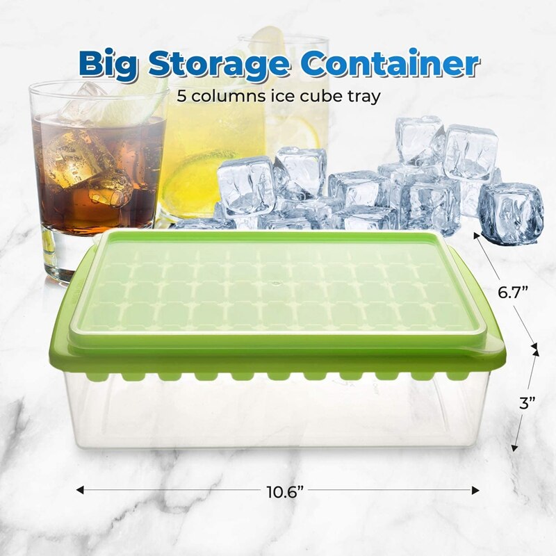 Ice Square Tray with Lid and Bin 55 Mini Nuggets Ice Tray for Freezer Comes with Ice Container, Scoop and Cover