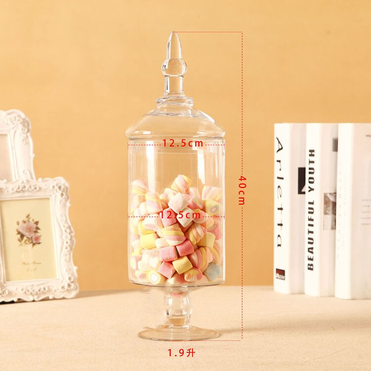 European Transparent Glass Storage Tank with Lid Household Glass Candy Jar Decorative Wedding Banquet Decorative Candy Bottle: F  12.5x40cm