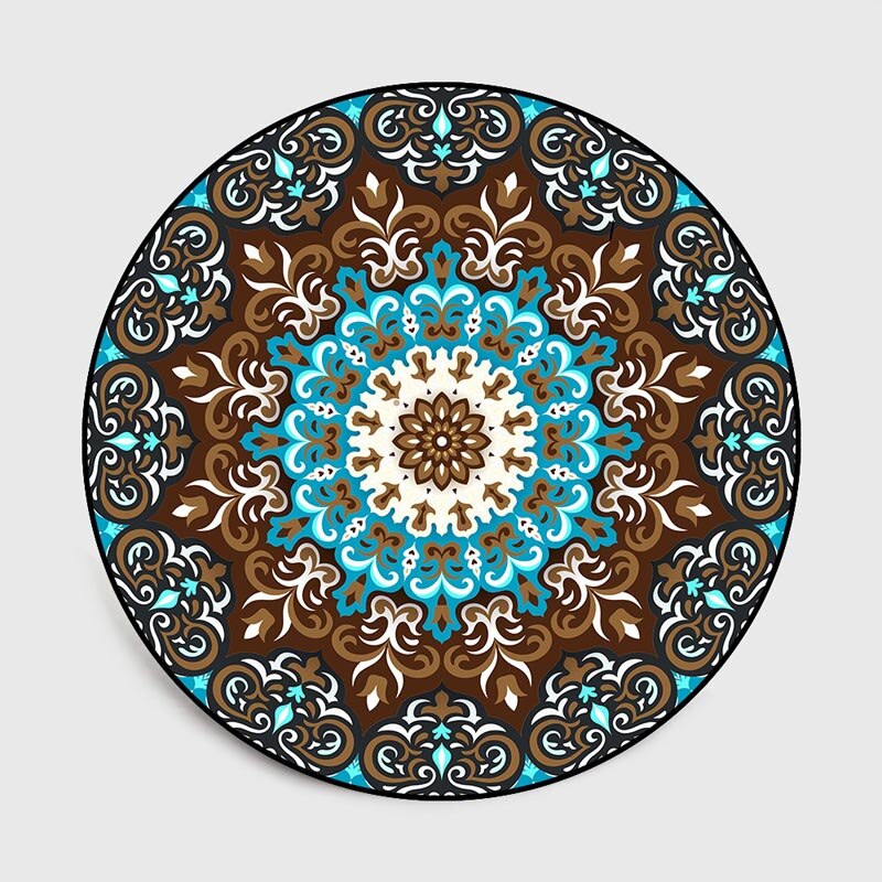 Tapijt koraal fluweel computer stoel vloermat mandala bedrukt rond tapijt voor kinderen slaapkamer speeltent vloerkleed rond blauw: 1 / 100cm diameter
