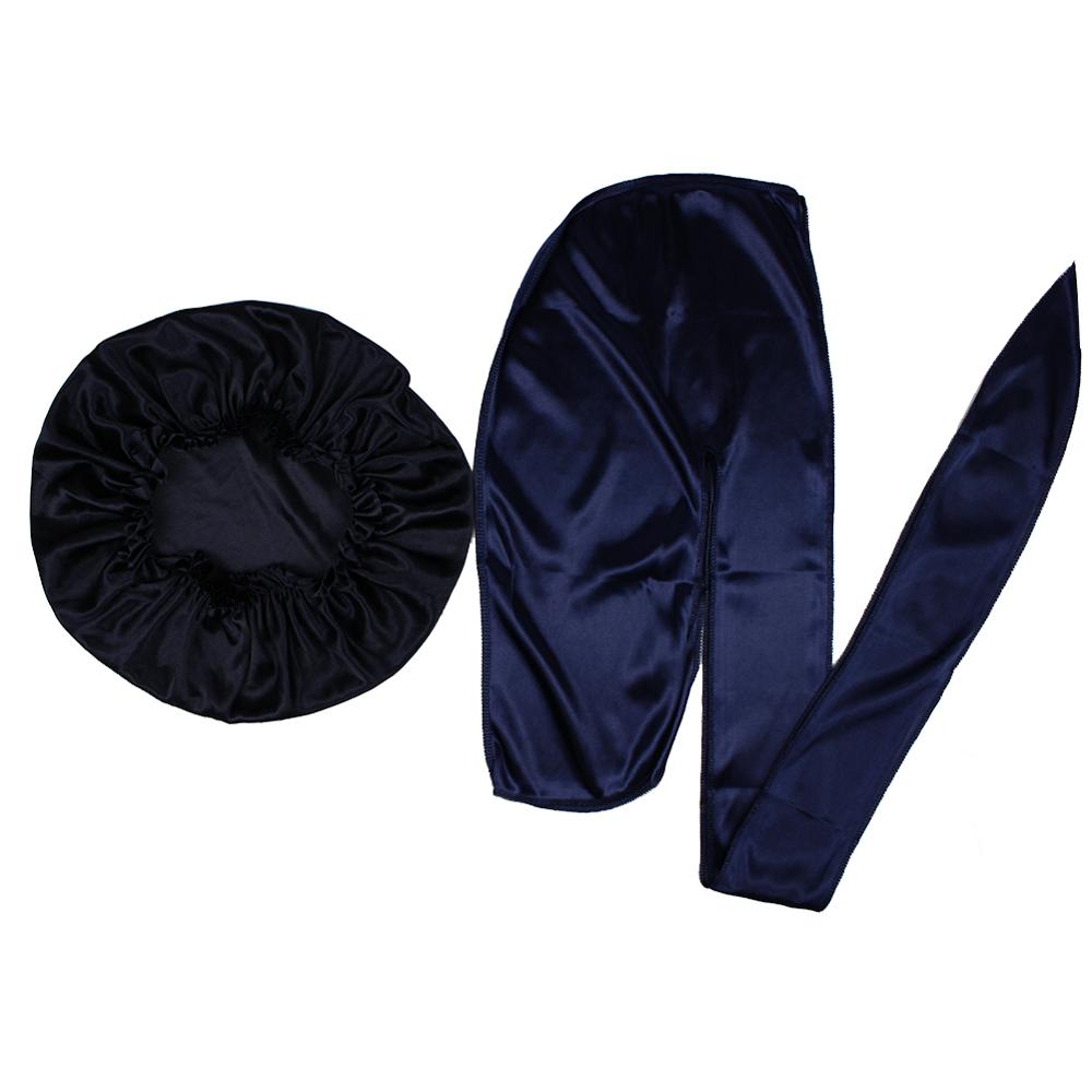 Durags soyeux, bandanas pour hommes, durag soyeux assorti, bonnet en soie pour femmes, bonnet de nuit, turban, chapeau longue queue, durag, casquette ondulée: Bleu marine