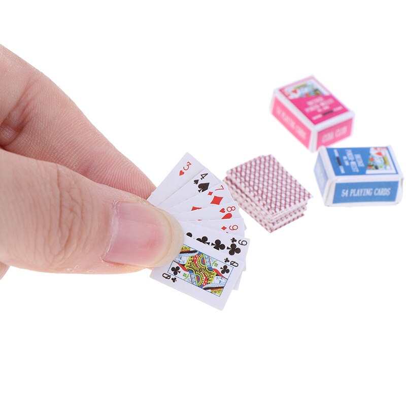 1 Set Mini 1/16 or 1/12 Scale Dollhouse Miniature Poker Card Pretend Play House Toy Accessories Random Color