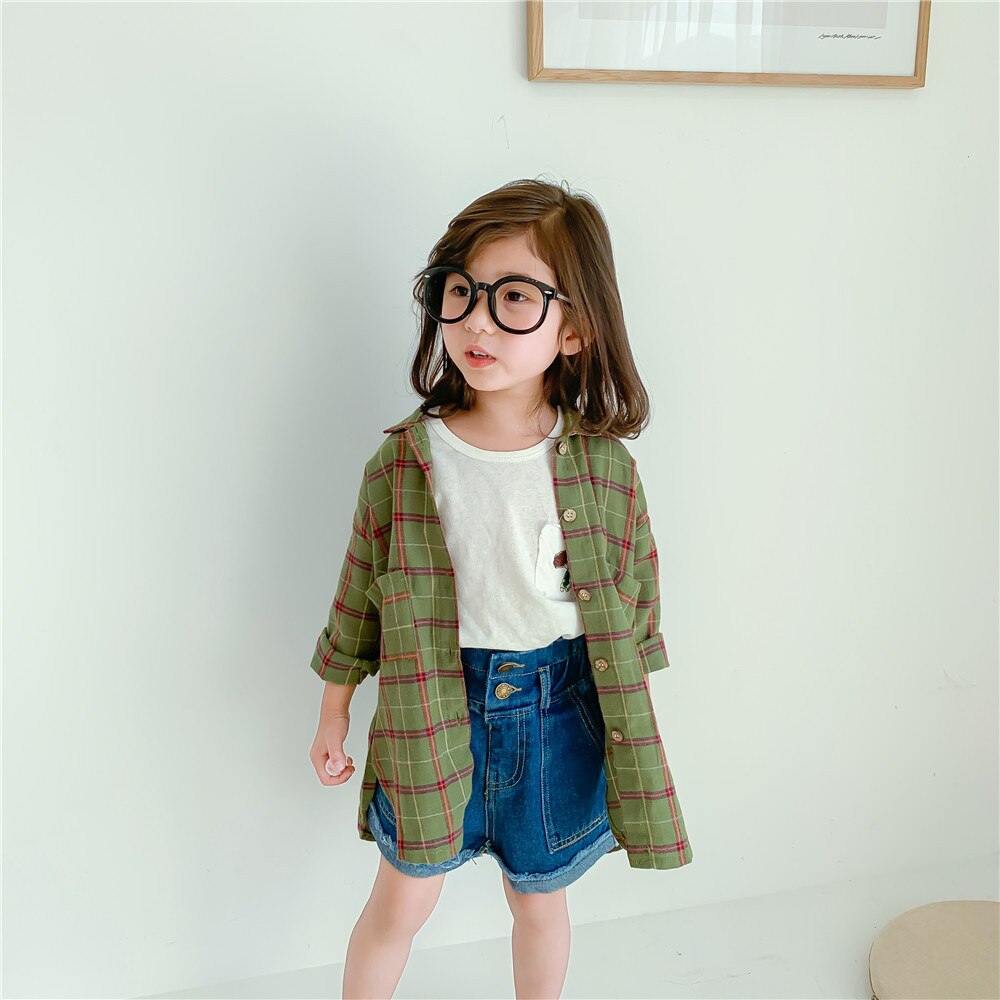 Spring Autumn Kids Shirt For Girl Boy Long Sleeve Plaid Printed Children Shirt Summer Toddler Baby Cardigan Clothes: 12M