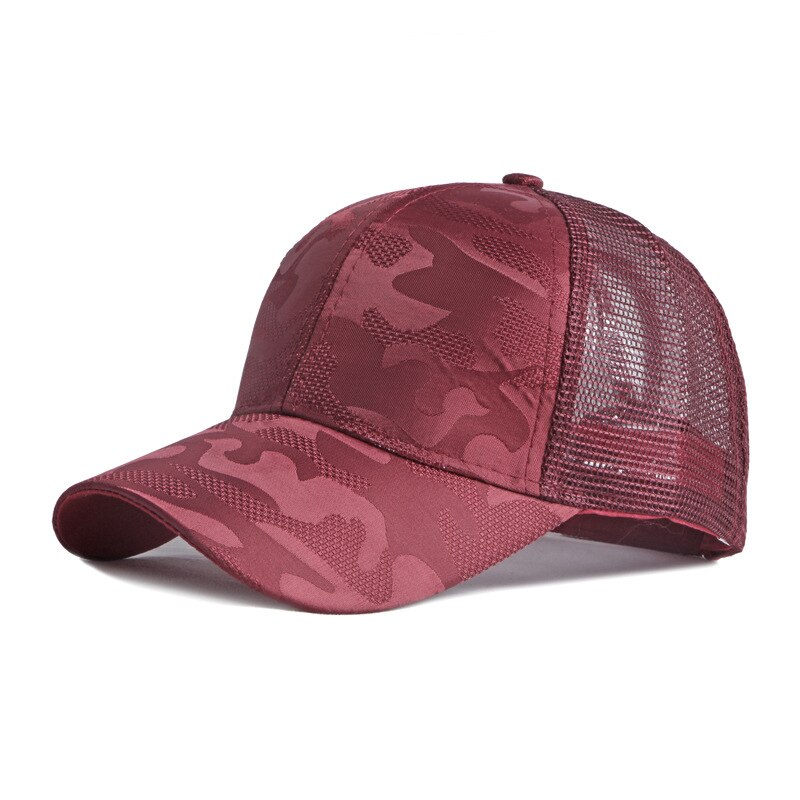 Casquette de Baseball, Camouflage à la pour femmes, chapeau d'été décontracté, filet de soleil, noir, blanc, rose, casquettes de camionneur, casquette de plage en maille respirante: Wine Red