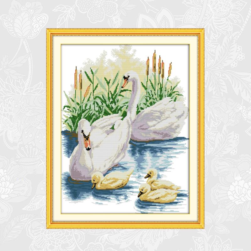 Schilderijen van de witte zwanenserie, kruissteek, bedrukt canvas, doe-het-zelf, handgemaakte borduursets voor handwerk, katoenen draad, knutselen