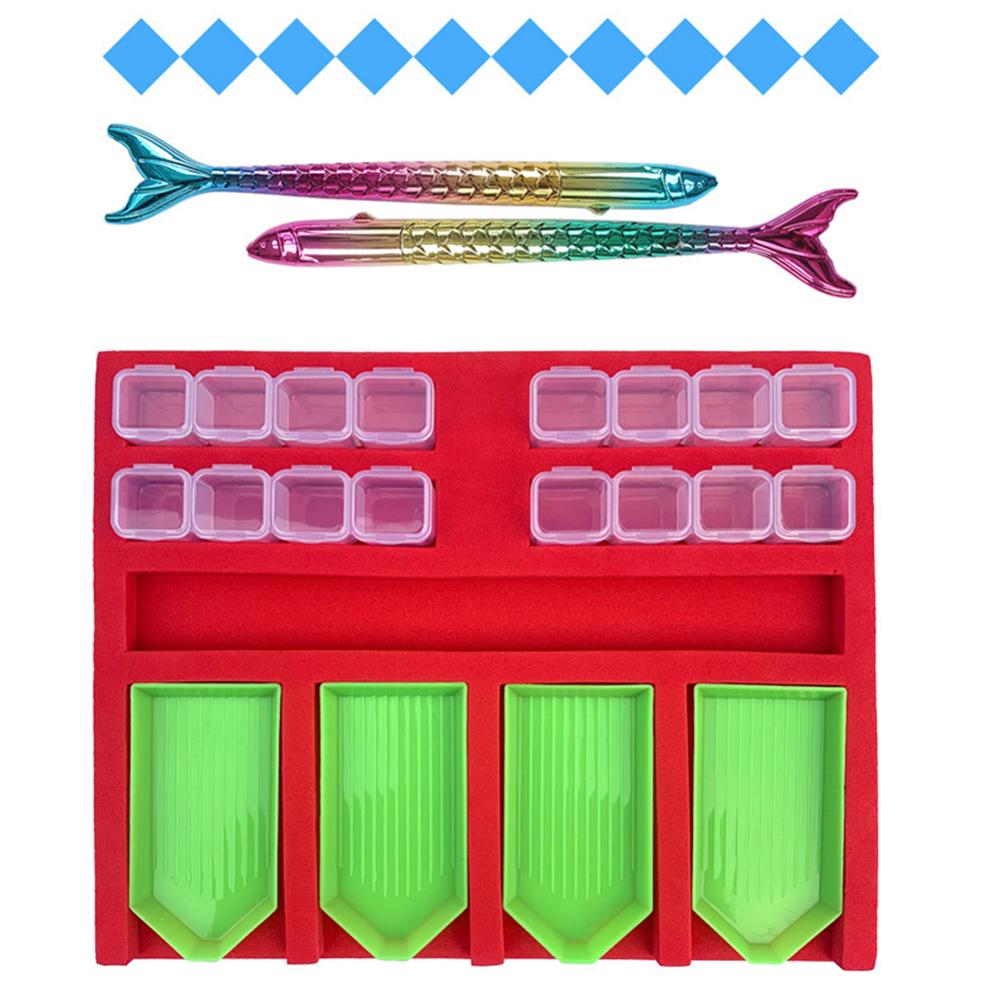 Diy Handmade Diamond Painting Tray Set Diamond Painting Accessories Tray Organizer for Adults Tool Storage Rack Point Drill: Red 2