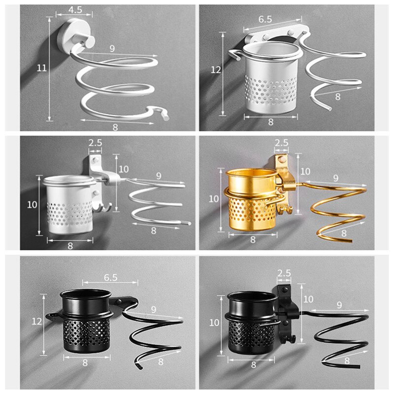Gold Hair Dryer Holder Space Aluminium Bathroom Wall Shelf Hair Dryer Rack with Basket bathroom shelves Bathroom Accessories