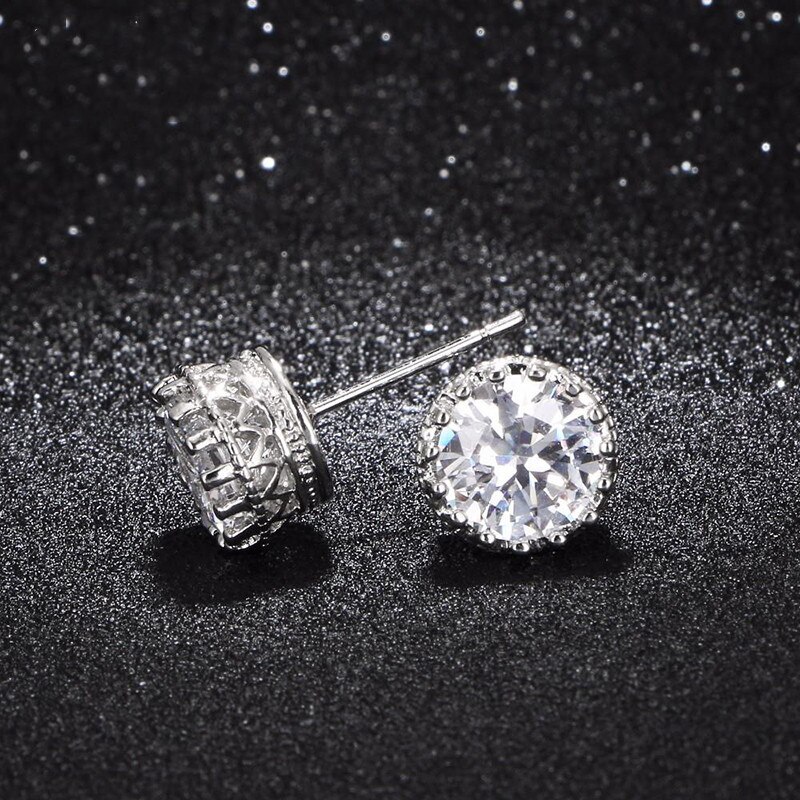 Stud Earrings For Women Solid S925 Silver Cubic Zirconia Brincos Bridal Wedding Engagement Fine Jewelry E001