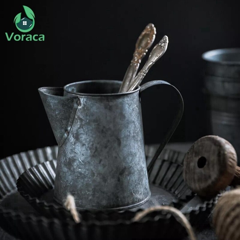 Taza con asa de hierro Retro, taza de Metal Vintage de hierro forjado para comida, fruta, café, hervidor, florero, cubo, decoración del hogar, accesorios de fotografía