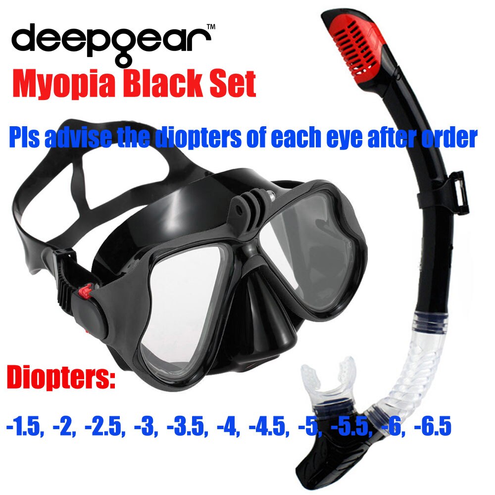 DEEPGEAR Kurzsichtig tauchmaske und schnorchel einstellen oben Kamera taucherbrille Trocken schnorchel getriebe Heißer wassersport getriebe und tauchausrügestochen: Kurzsichtigkeit Schwarz einstellen