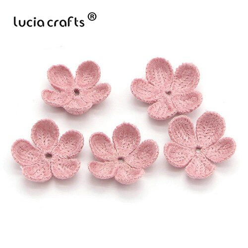 Lucia crafts 10/13 stuks 35mm wollen bloemen naai-op patches voor decoratie diy handgemaakte materialen accessoires  b0104: C6 roze 10 stuks
