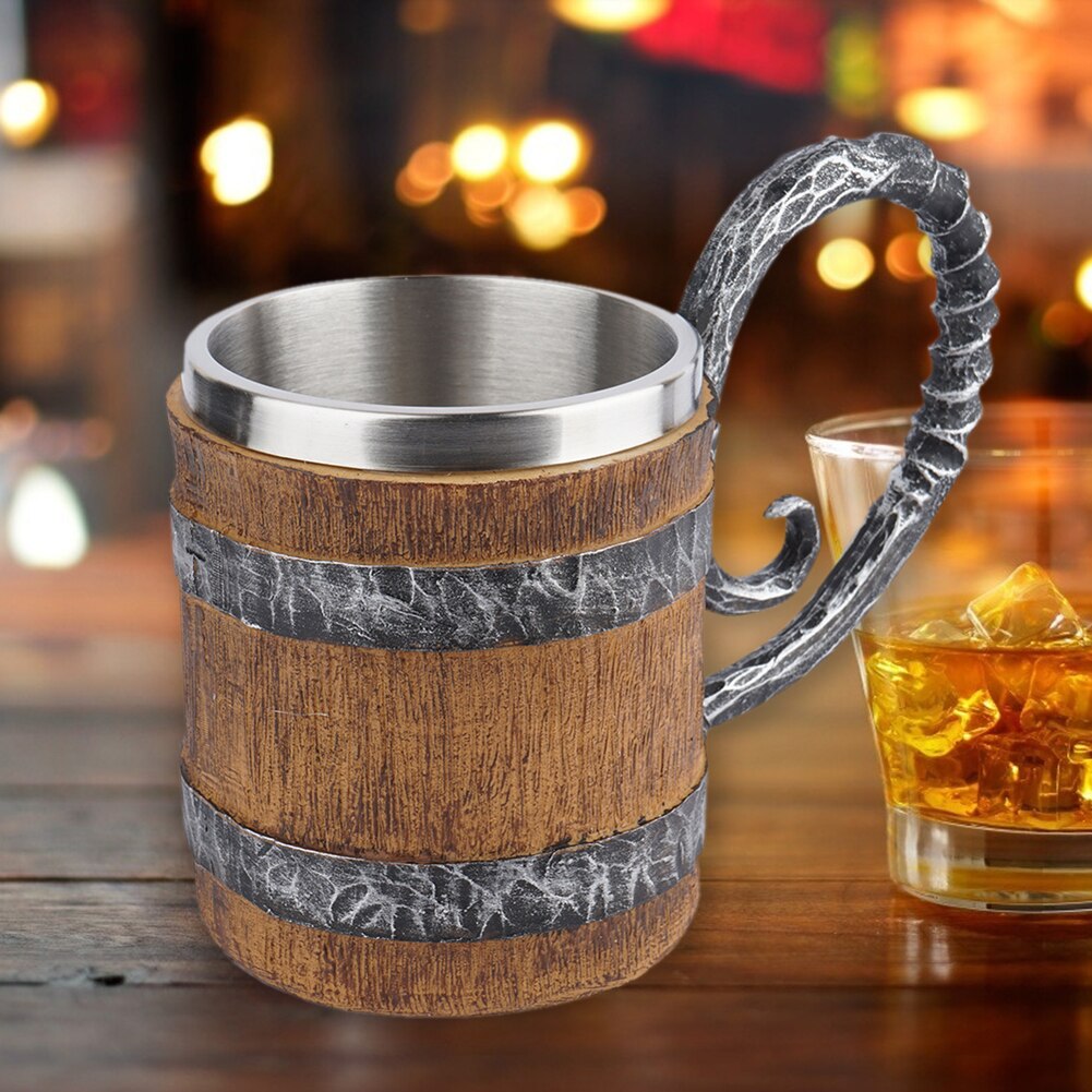 Retro horn kranium harpiks øl krus rustfrit stål 3d øl krus spil tankard kaffe kop vin glas krus drikke krus vin kop