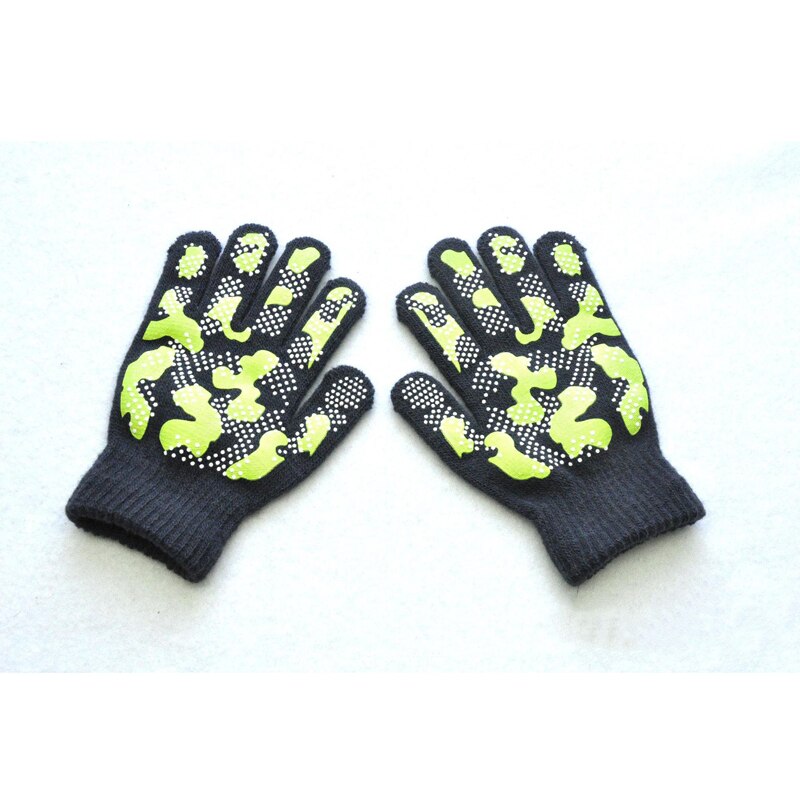 Warmom-guantes de punto cálidos para niños, manoplas antideslizantes de PVC de Color camuflaje para deportes al aire libre, de invierno, para 5-11 años: Gris oscuro