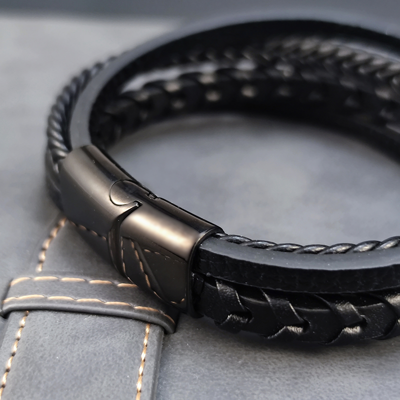 Populaire Multi-layer Hand Gevlochten Lederen Armband Mannen Combinatie Rvs Sieraden Sales Mannen Manchet Armband