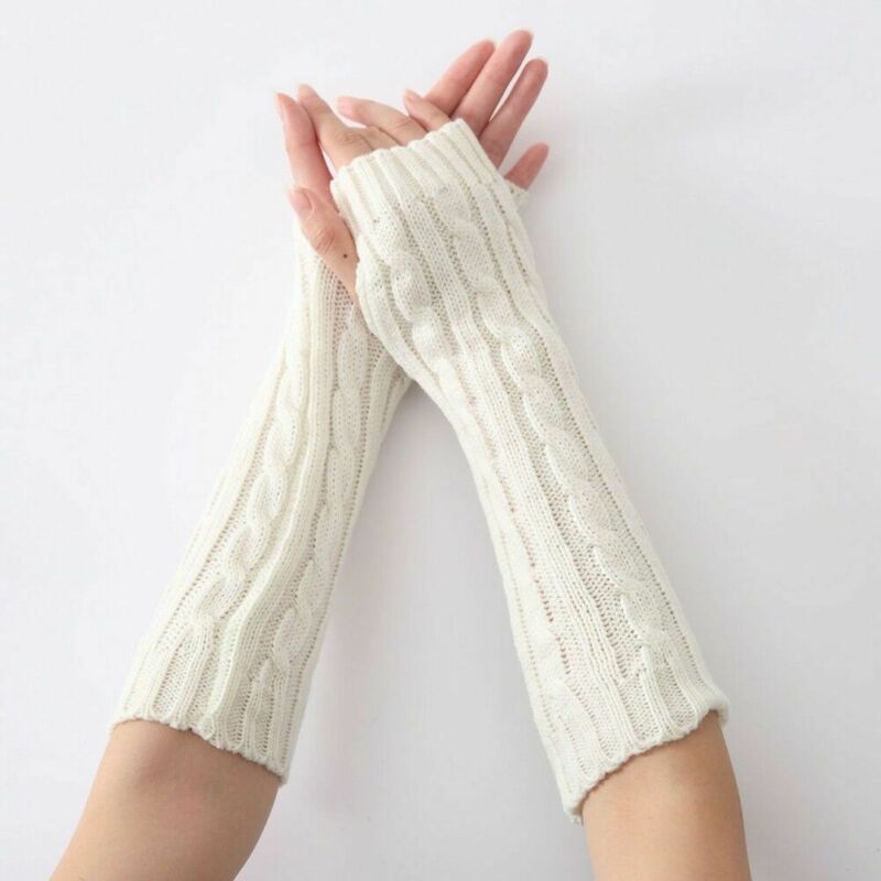 Guantes de punto para mujer, Manoplas sin dedos para otoño e invierno, mangas, muñeca, calentador de manos, rombo, largo, medio invierno, 1 par