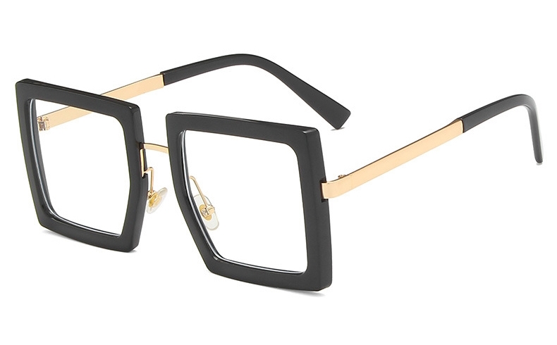 Oversized Square Transparent Frame Glasses Women Metal Optical Computer Female Eyeglasses Clear Lens Eyewear: Black