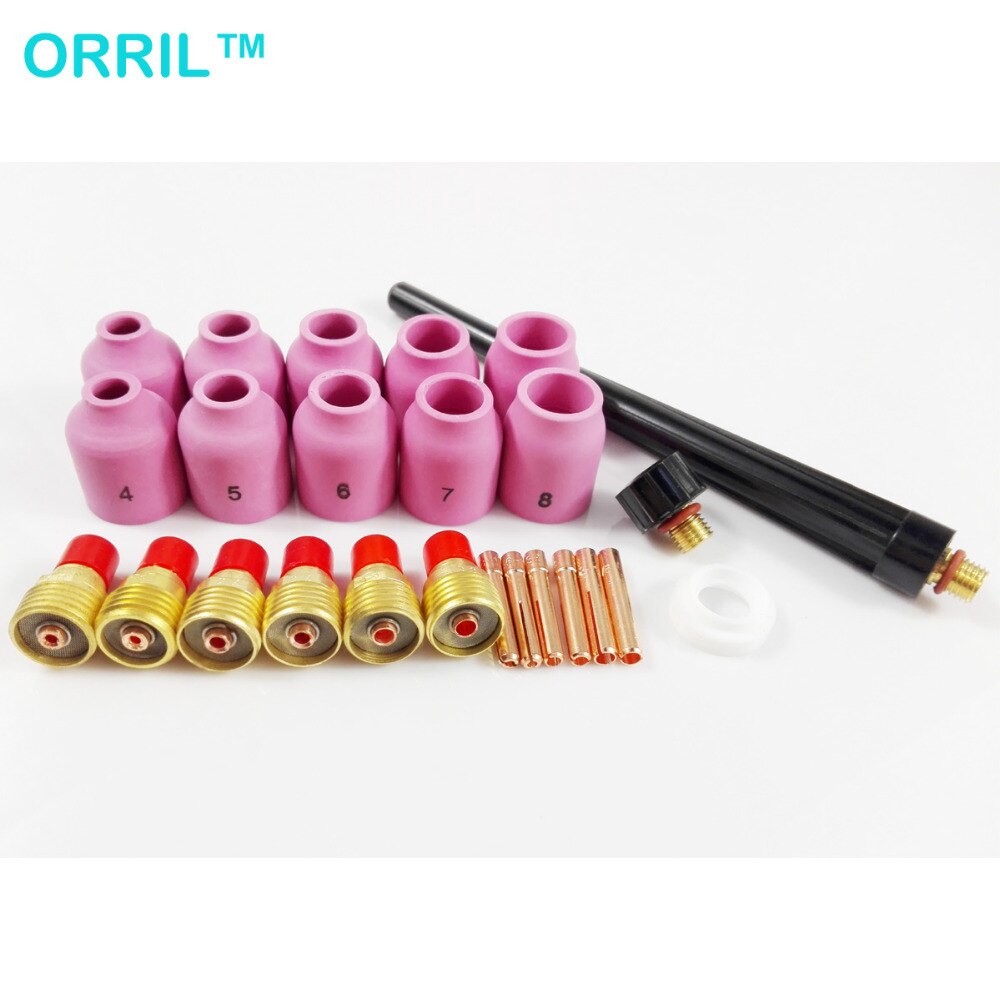 25pcs Consumables kit for TIG Welding Torch WP9 WP20 WP25 With 53N Series Alumina Nozzles Back Cap Insulator Collet Gas Lens