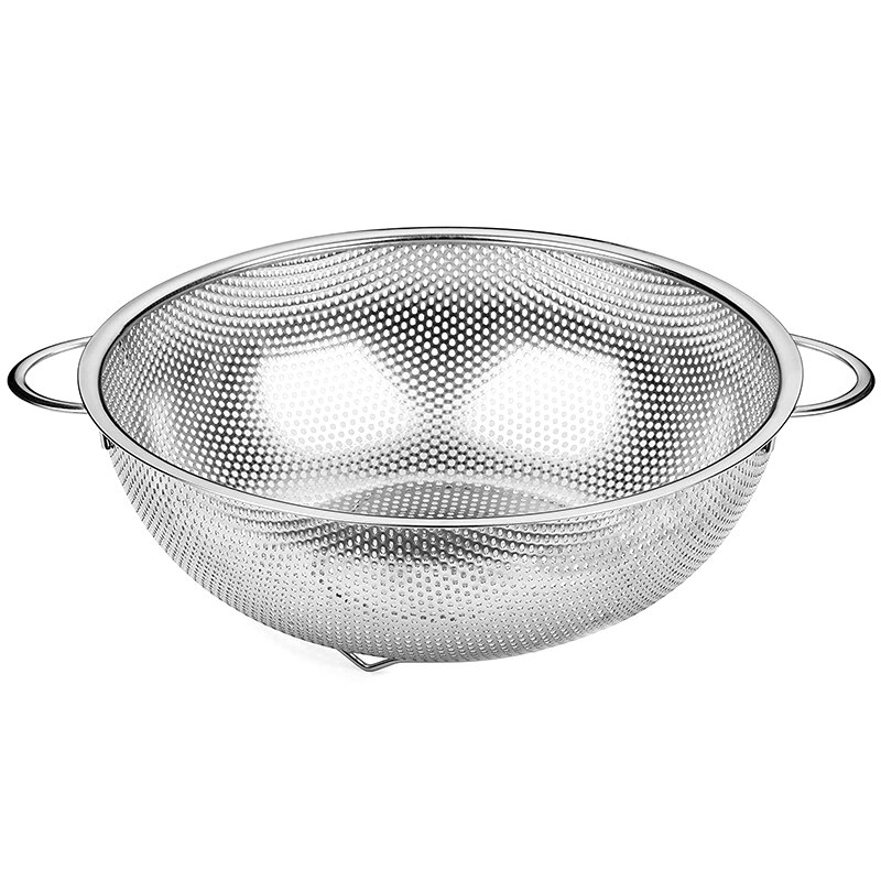 POJORY 304 roestvrijstalen vergiet met handvat, 5-kwart micro-geperforeerde zeefvergiet set met mengkom, BPA-vrij, geweldig voor het aftappen van gekookte pasta, noedels, groenten, fruit en rijst (2