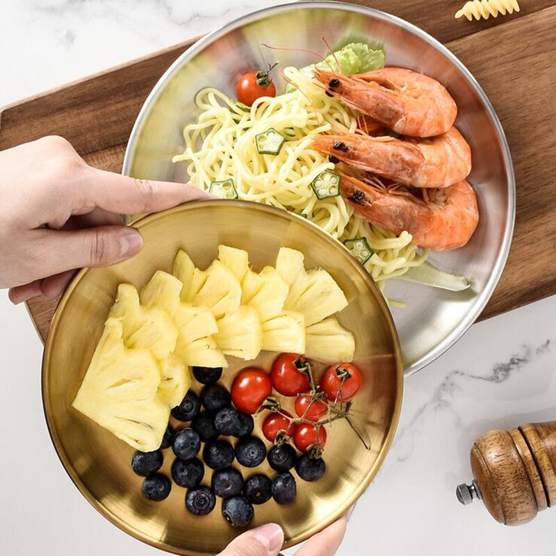 Stainless Steel Plate Discs Chic Food Storage Tray Round Frosted Dishes Nordic Simplicity Dessert Steak Kitchen Coffee Shop(1PC)