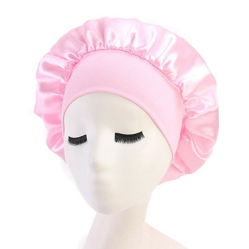 Women&#39;s Satin Solid Wide-brimmed Sleeping Night Sleep Cap Hair Care Bonnet Nightcap Shower Cap For Women Men Unisex Cap Bonnet: 07 Pink