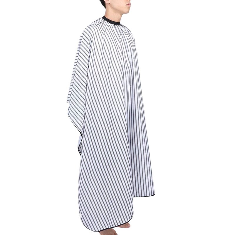 Kapperschort, zwart-wit gestreepte, lichaamsbedekkende kappersschort, geschikt voor een knipbeurt in de salon of thuis