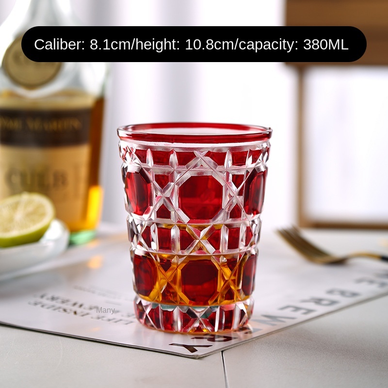 Cristal de celosía de estilo europeo de 380ml, copa de vino de ratán, cristal de cielo estrellado, vaso de whisky, vaso de cóctel: Red plaid