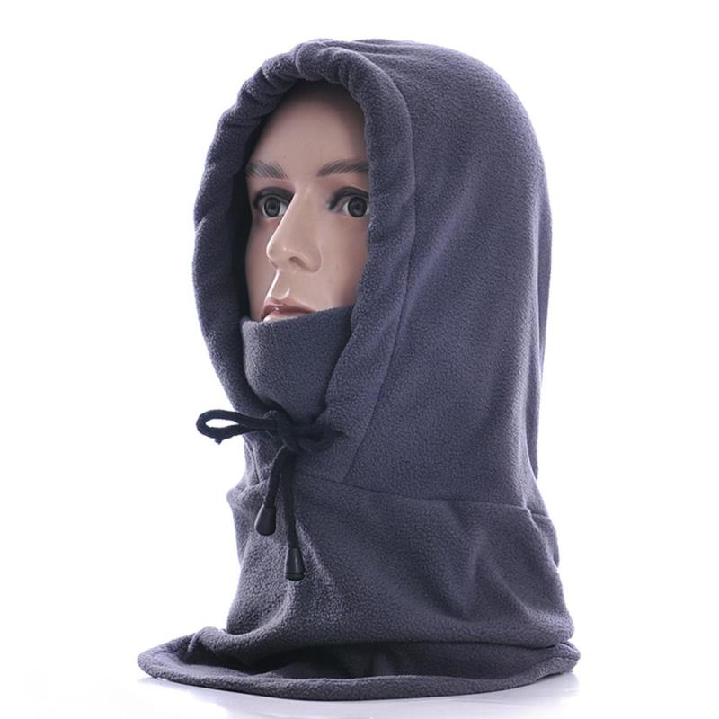 Thermal Fleece Balaclava Hat Hooded Neck Warmer Winter Sports Snowboard Face Mask For Men Bike Helmet Masked Cap: Dark Grey