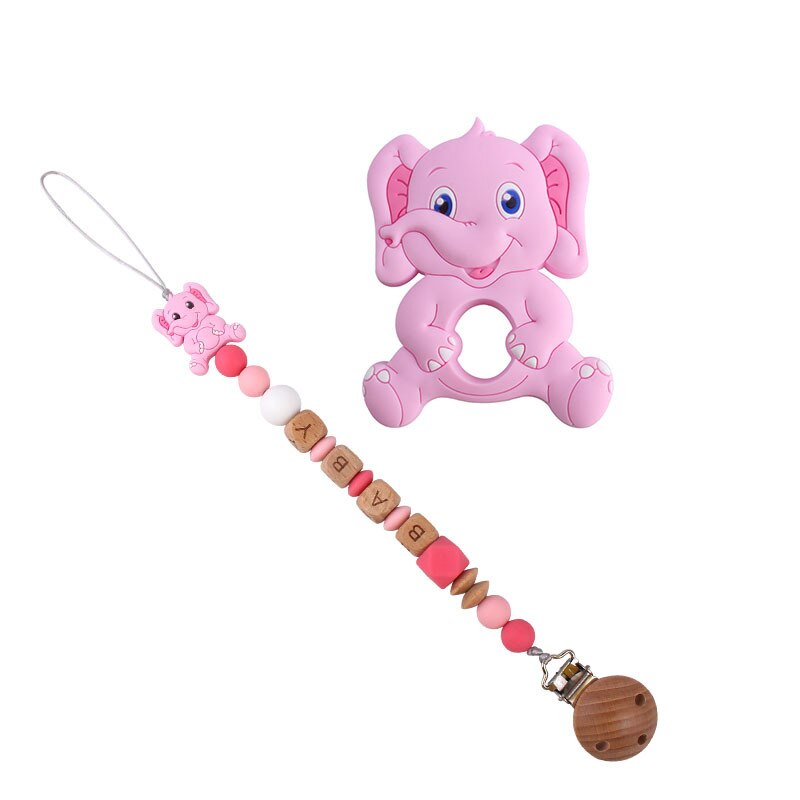 Cute Elephant Baby Infant Chewing Silicone Pacifier Soother Dummy Clips Chain Set Newborn Baby: Multicolor