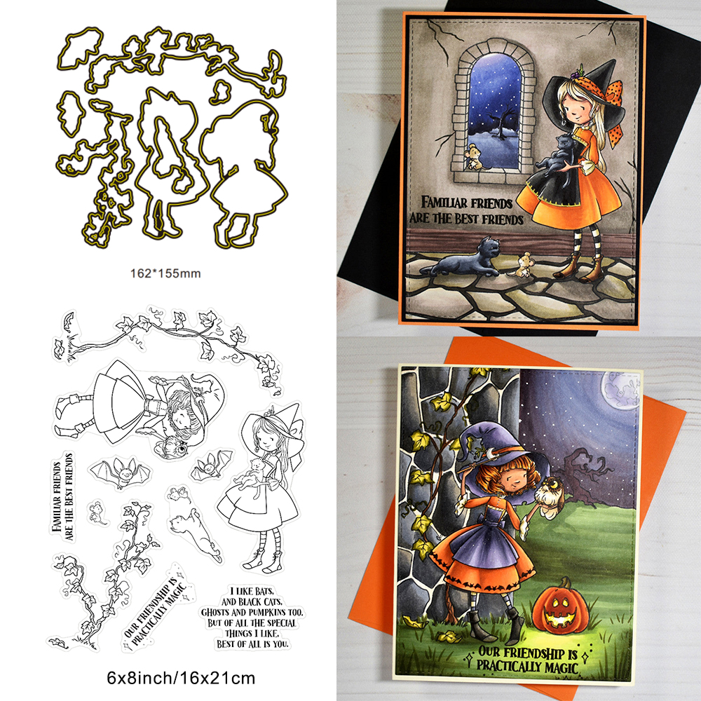Söt häxräv glad halloween metallskärverktyg genomskinlig stämpel gör-det-själv scrapbooking silikonstämplar för kort album hantverk: S / Plommon
