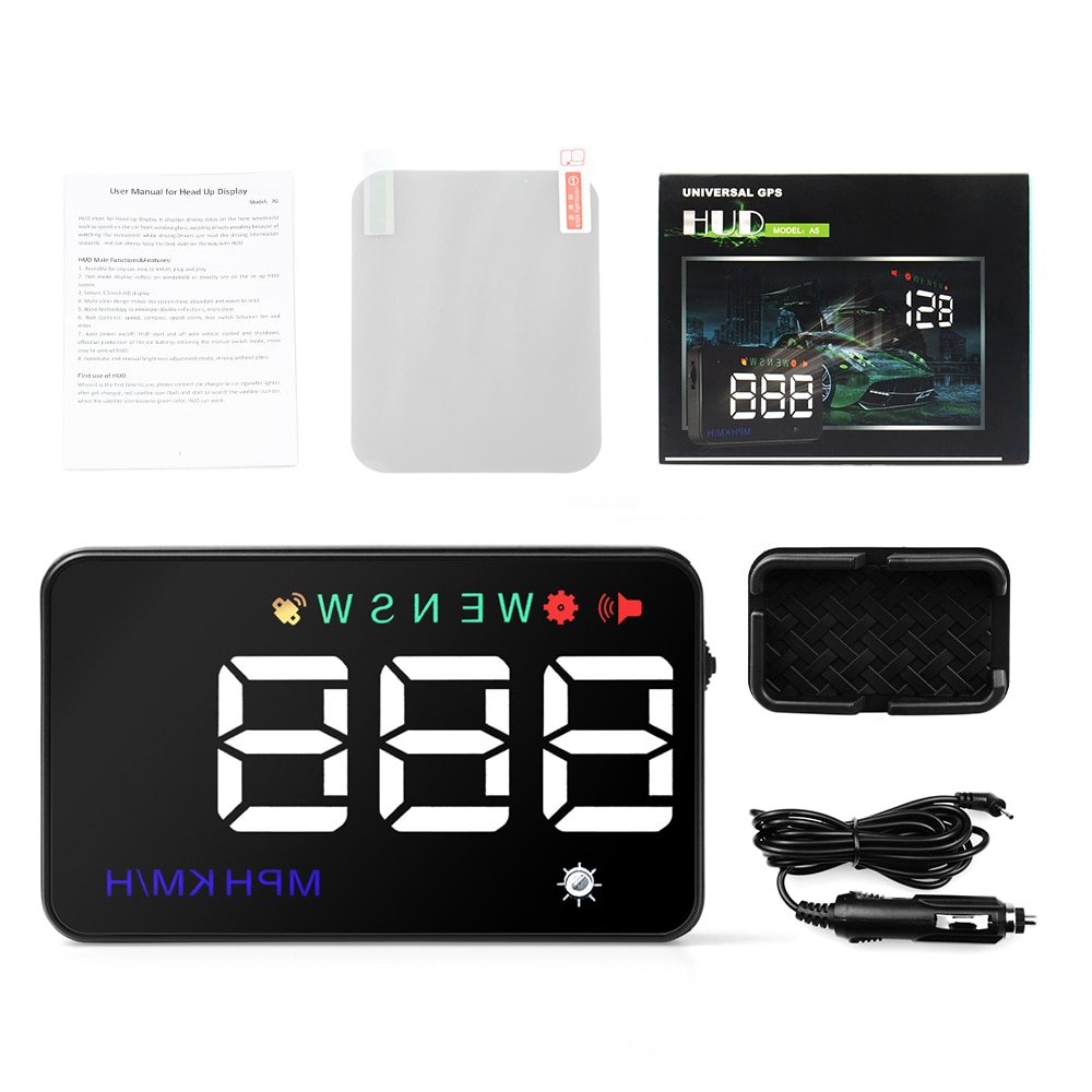 Velocímetro Universal de HUD GPS para coche, pantalla A5 Digital con pantalla de cabeza hacia arriba, alerta de exceso de velocidad, parabrisas, Projetor de navegación automática