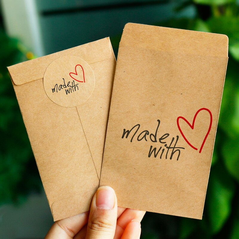 50 stuks Papieren Envelop Set met stickers Vintage Gemaakt met Liefde Mini Kraft Envelop Bruiloft Uitnodiging Envelop